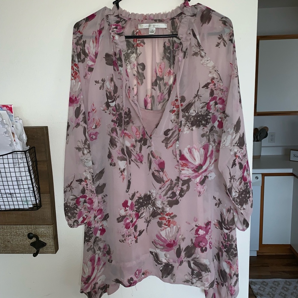Lauren Conrad Floral Light Pink Blouse